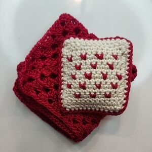 Handcrafted Red and Cream Crochet Doll Blanket Set